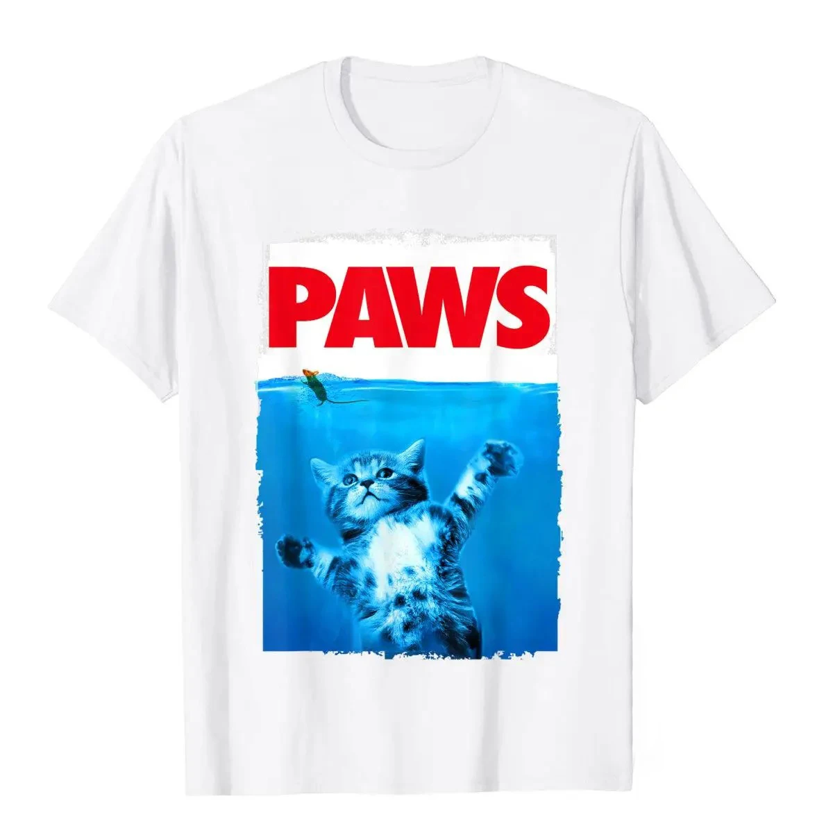 Paws Cat And Mouse Top Cute Funny Cat Lover Parody Top T-Shirt Top T-Shirts Preppy Style Special Cotton Tops & Tees Men