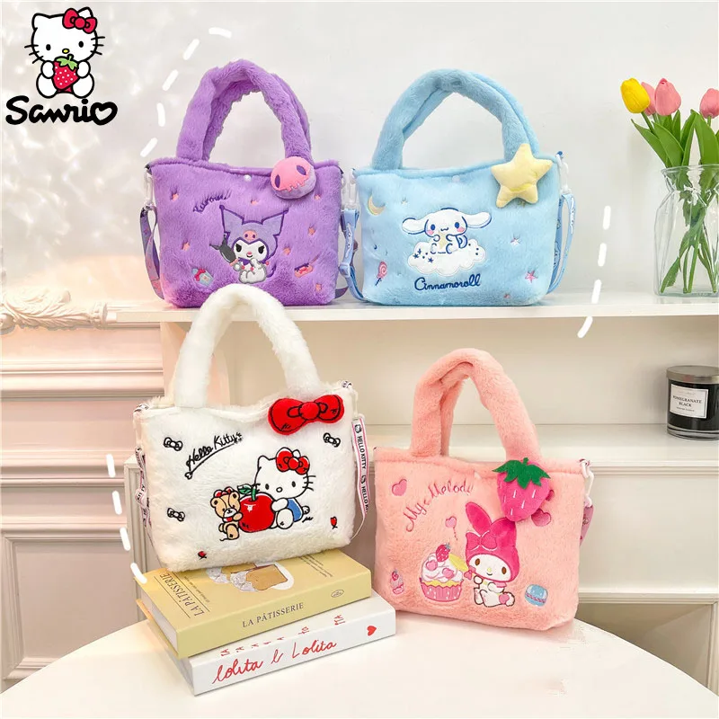 Kawaii Sanrio กระเป๋ากำมะหยี่ Kuromi Crossbody กระเป๋าเป้สะพายหลัง Cinnamoroll กระเป๋าสะพายไหล่ Hello Kitty กระเป๋าถือโท้ท plushie GIRL