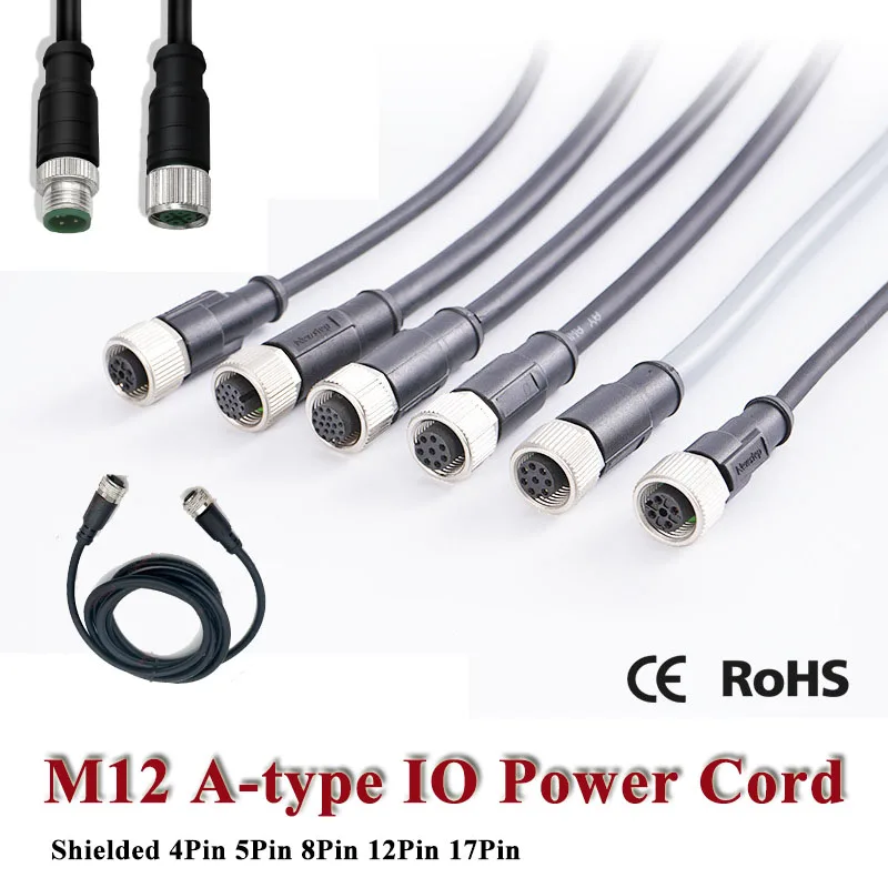 M12 A-type Male to Female Connection Line IP67 4/8Pin 12Pin 17Pin A-Code Sensor IO Power Cord M12 Aviation Plug Extension Wire