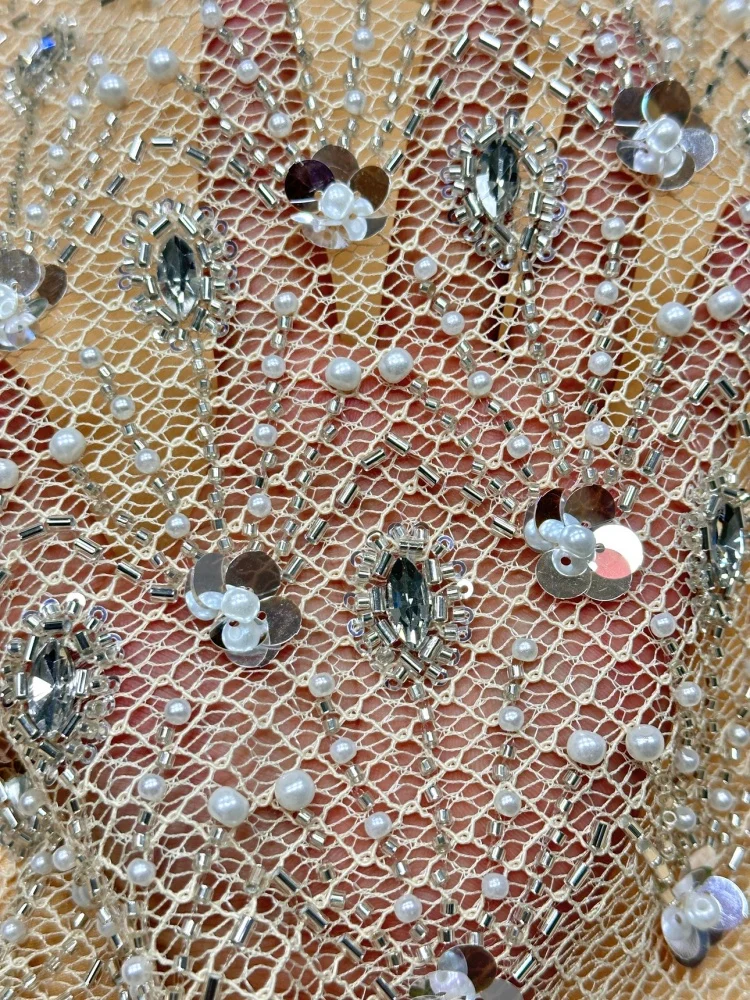 

Luxury 3D Luxury African Hanging Beaded Lace Fabric Nigerian French Sequins Mesh Stones Lace Fabric For Party Dress
