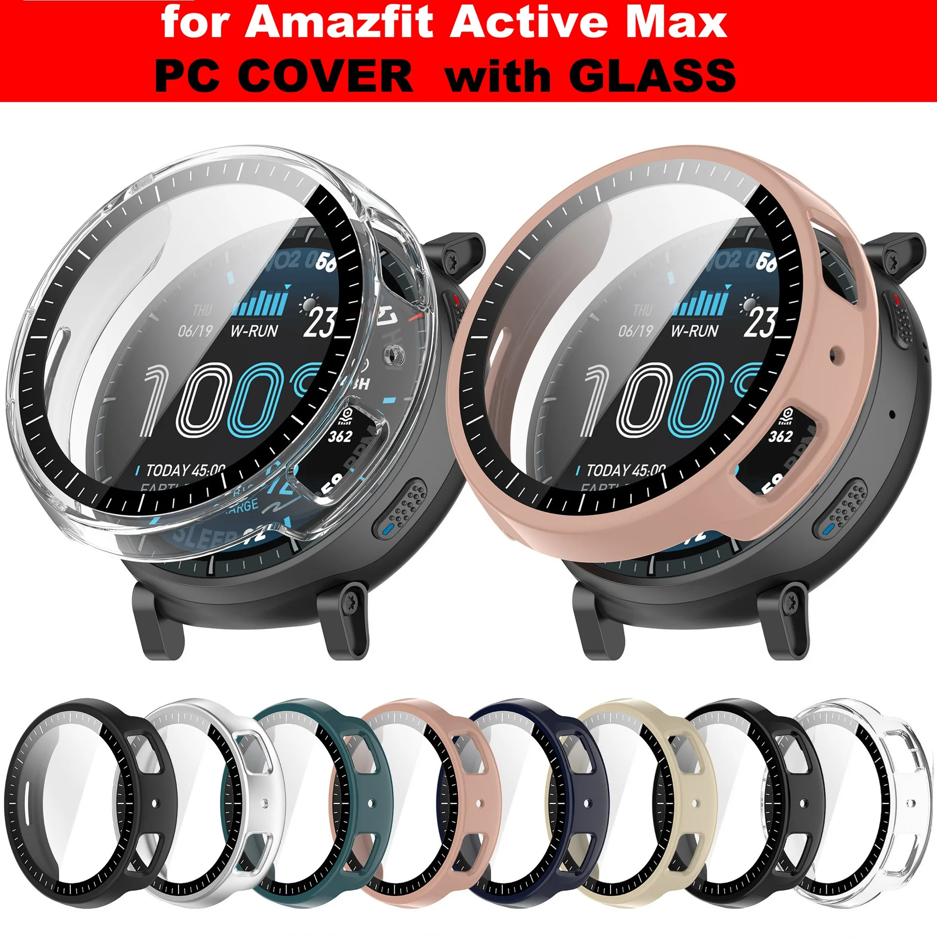 Capa Protetora de PC para Smartwatch Amazfit Active Max (30 Peças) - Bumper de Cobertura Total com Protetor de Tela de Vidro Temperado
