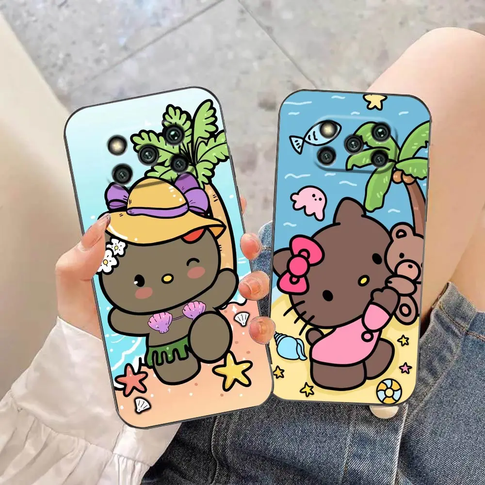 Beach Black Hello Kitty Phone Case For Xiaomi Poco X5 X4 X3 M5 M4 M3 F5 F4 F3 GT Pro NFC Black Shark 5 Mix 3 4 Case Funda Shell