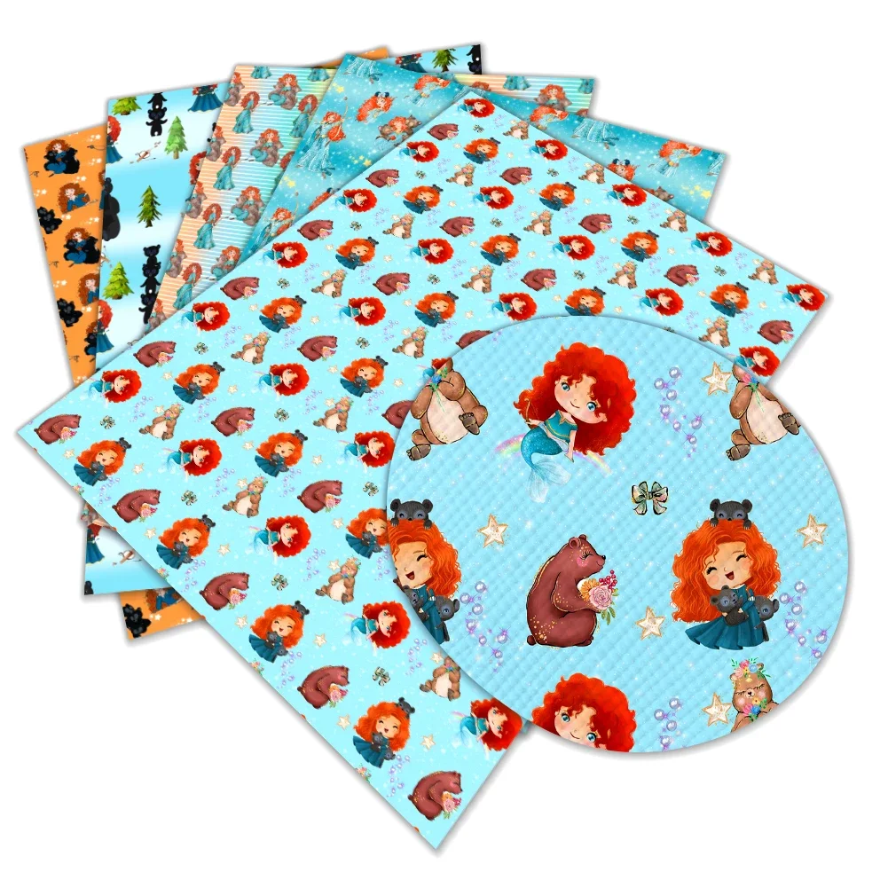 Disney Cartoon Princess Merida Printed Faux Leather Sheets Vinyl Sheets DIY Earring Hair Bow Crafts Leather 12*8