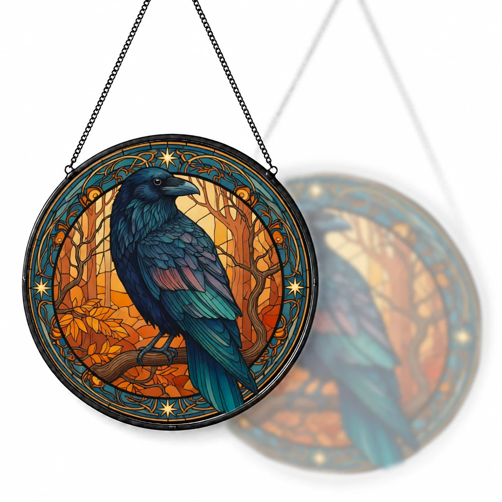 Stained Glass Suncatcher Round Tropical Sunset Beach Palm Tree Hibiscus Flower Window Hanging Decor Home Garden Gift