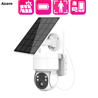 AZISHN Two-way Audio Band Solar Cell WiFi PTZ Camera PIR Motion Detection Video Surveillance 4X Digital Zoom Color Night Vision