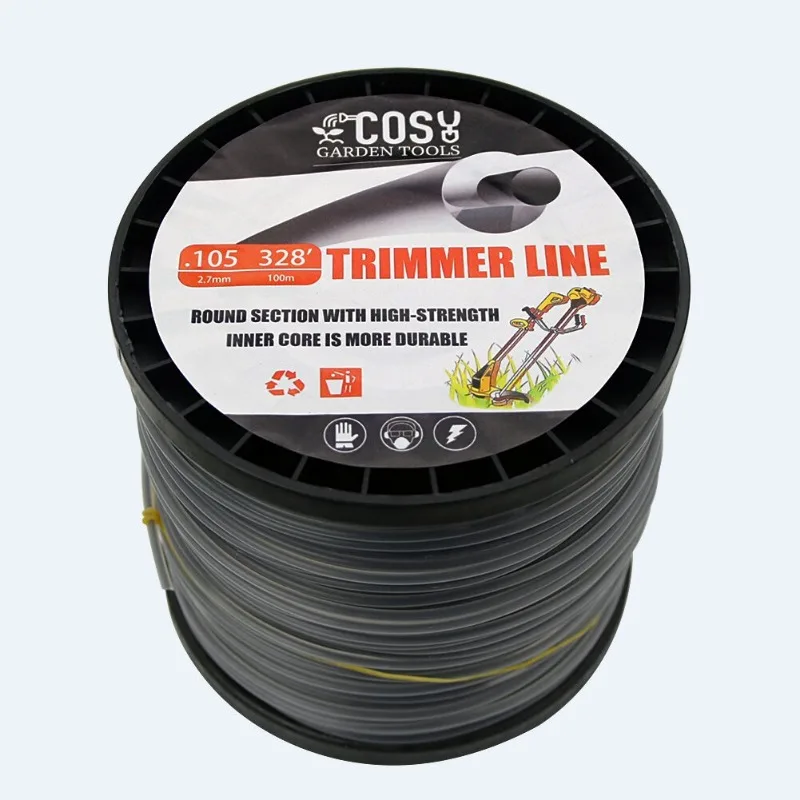 2.7mmx100m Round Gray Nylon Trimmer Line Brush Grass Cutting Weed Rope Strimmer Tool Accessories Lawn Mower Wire