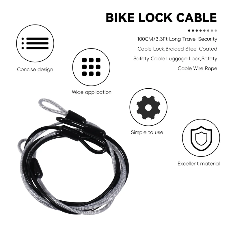 100CM/3.3Ft Long Travel Security Cable Lock,Braided Steel Coated Safety Cable Luggage Lock,Safety Cable Wire Rope