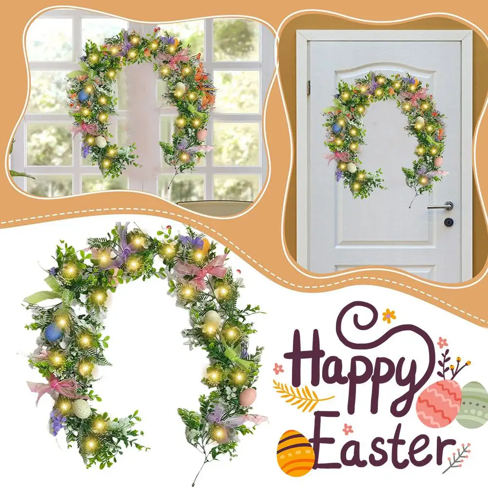 1.8 M อีสเตอร์ Garland พวงหรีดประดิษฐ์สําหรับด้านหน้าประตูแขวนจี้สําหรับ Window Wall Home Decor C3d7
