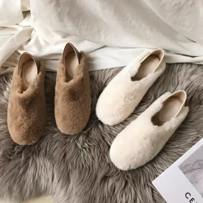 Fur Mule Slippers Women Winter Home Shoes Slip on Furry Loafers with Butterfly Knot Fur Slides Female Lush Fluffy Moccasins 2024