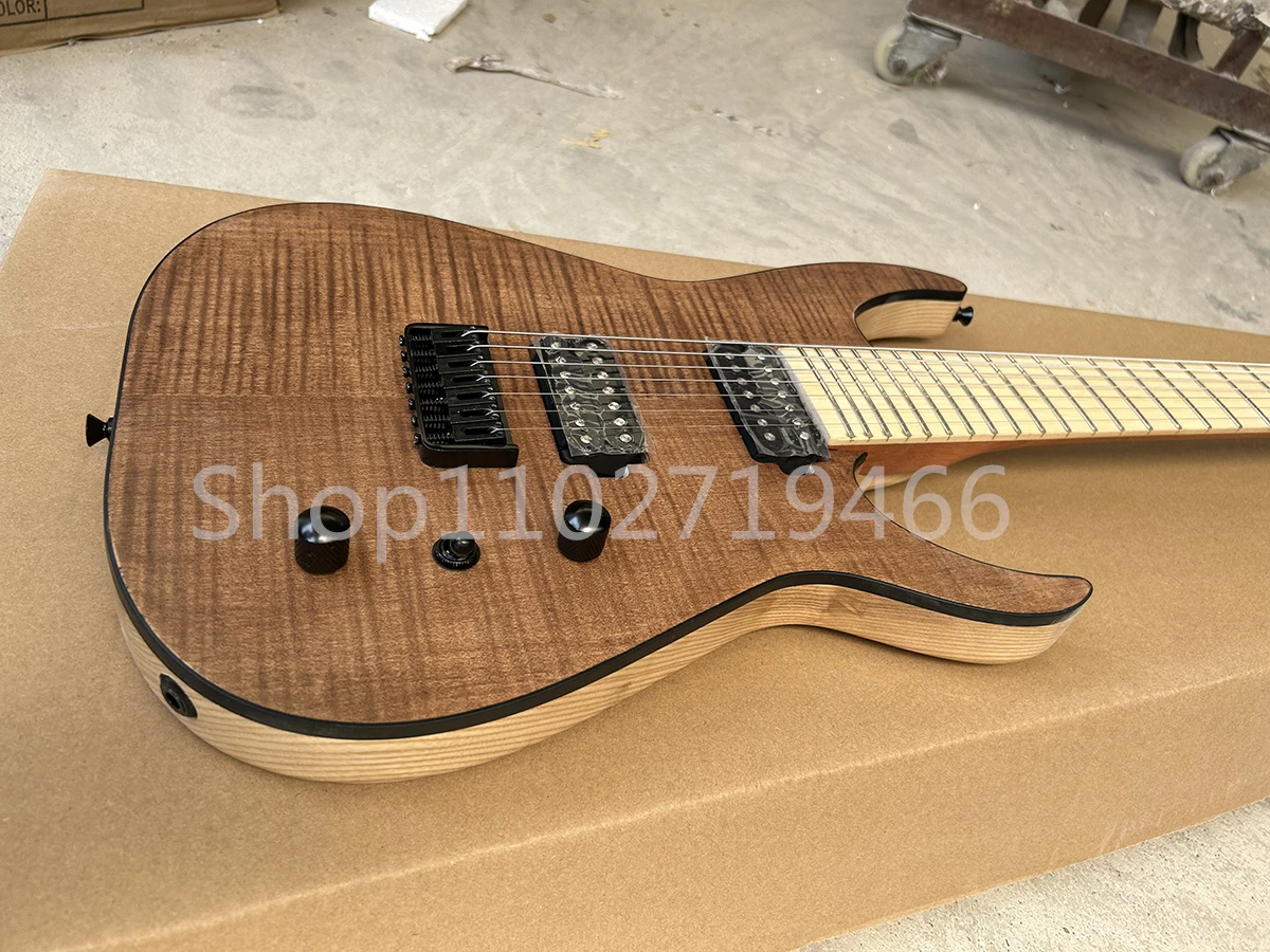 Factory Matte Brown 7 Strings Electric Guitar Maple Fretboard HH Pickups Black Hardwares Ash Body Customizable