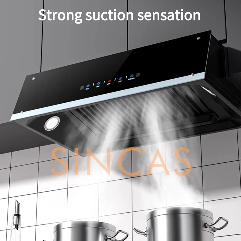 Campanas de succión de cocina con fuerte fuerza de succión, cocina casera, cocina de 150-200W, cocina de escape de succión superior, electrodoméstico principal, vidrio templado