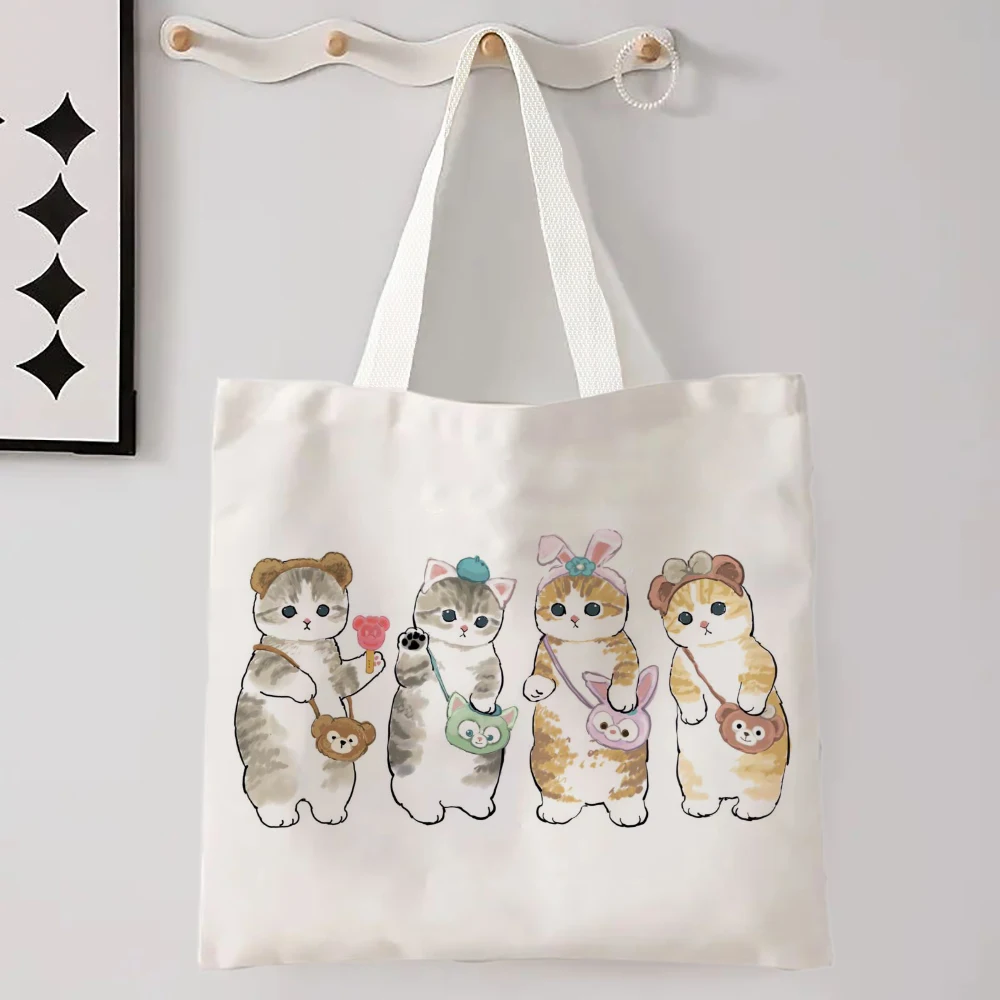 Kawaii Katze Leinen Einkaufstasche Grafik Harajuku Frauen Tote Handtasche Große Kapazität Frauen Schulter Taschen Eco Mode Mädchen Handtaschen – Detail 4