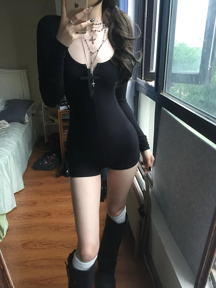 

Bla Long Sve Faionable Jumpsuit Women's Spicy Tight Slimming ort Sle Suit High Waist Commute Sle