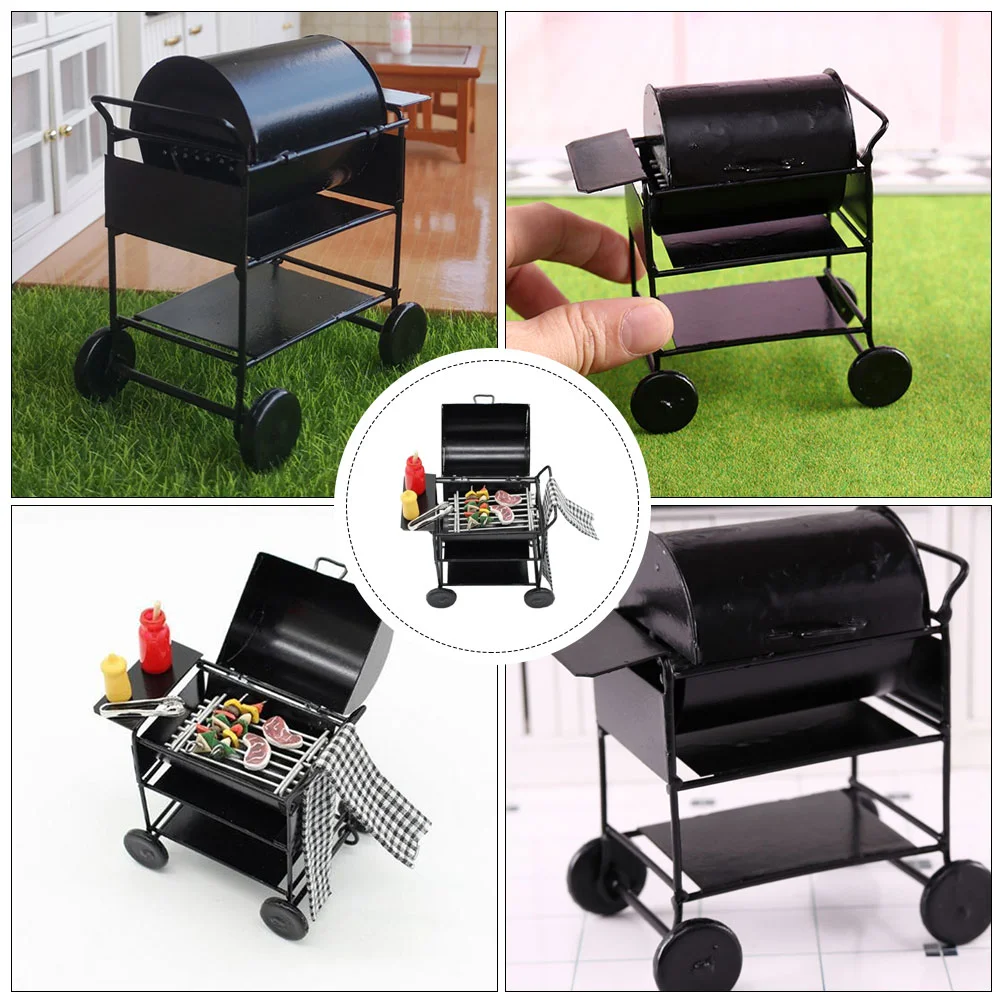 Dollhouse BBQ Cart Simulation Grilled Toy Furniture Accessories Mini Tools Resin Food Play Accessory Child