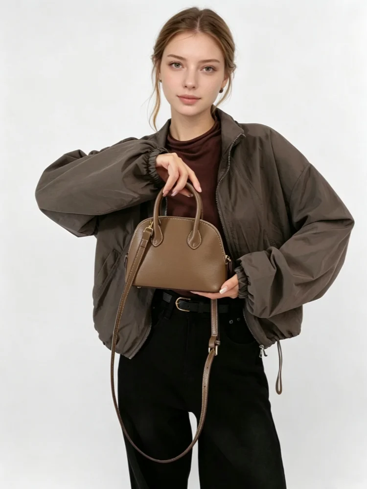 CLAREGQI Women Vintage Mini Shell Leather Bag Detachable Crossbody Top Handle Small Shoulder Purse