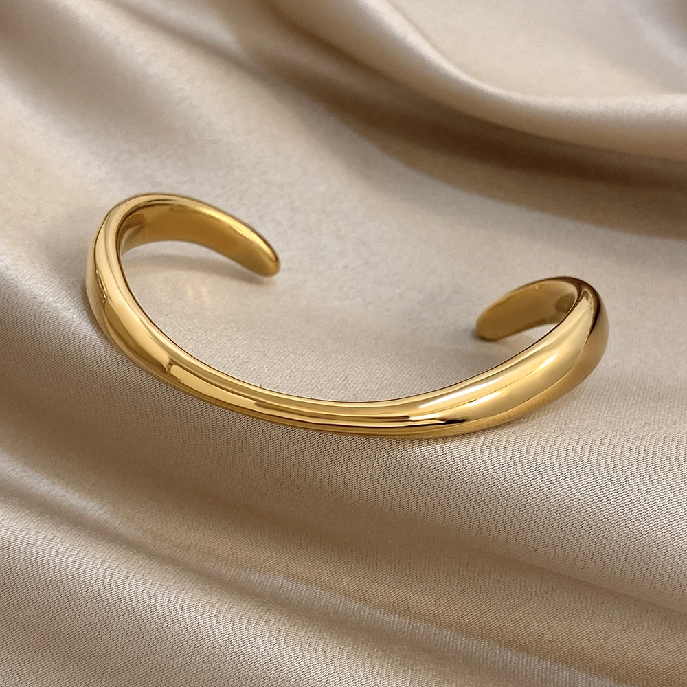 غير النظامية هندسية السلس الكفة الإسورة أساور للنساء موضة الذهب مطلي الفولاذ المقاوم للصدأ سوار المعصم مجوهرات مقاومة للماء