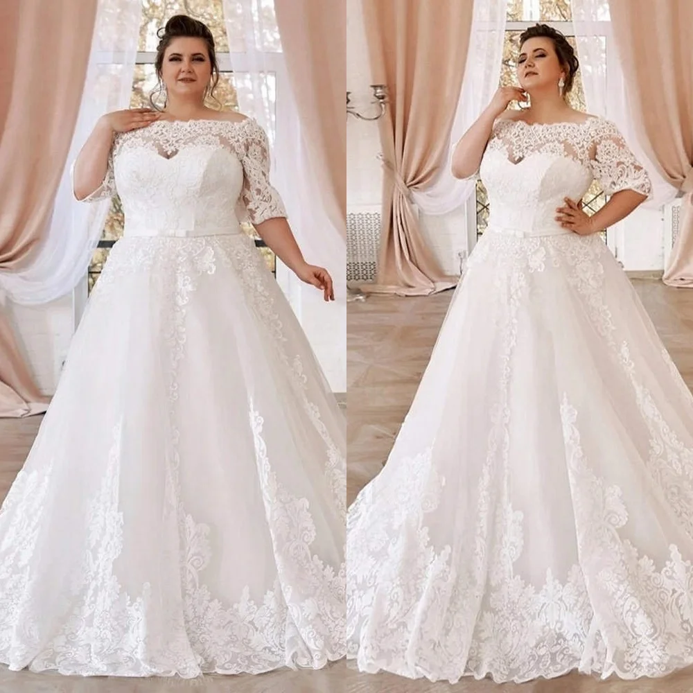 Vestido de novia de tul blanco personalizado, vestidos de novia con hombros descubiertos y cuello barco de alta calidad, vestido de novia con cordones en la espalda