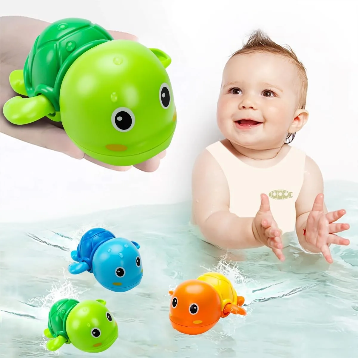 

Bath Toys, Swimming Turtle Wind Up Baby Bath Toys for Toddler 1-3, Water Pool Floating Bathtub Toys for 1 Year Old Boy Girl