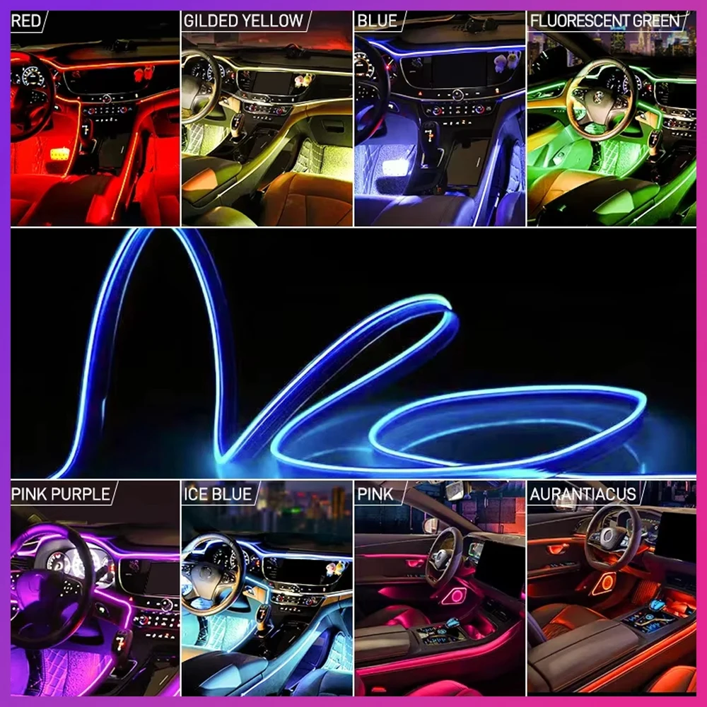 1/2/3/4/5M Car RGB Ambient LED Light Strip APP Control USB Fiber Optic Atmosphere Lamp Hidden Silicone Strip Decoration Lights