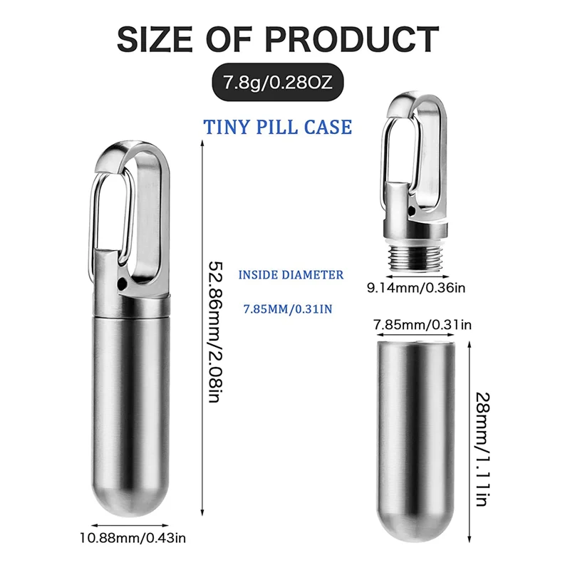 CEA 2X Small Pocket Pill Box Keychain,Portable Pill Case Stainless Steel Travel Pill Container Keychain Pill Holder