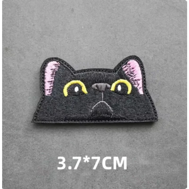 Pink Ears Black Cat  Creative Embroidery Cloth Patch Cute Badge Fun Crying Cat Hook&Loop Personalized Clothes Backpack Patches