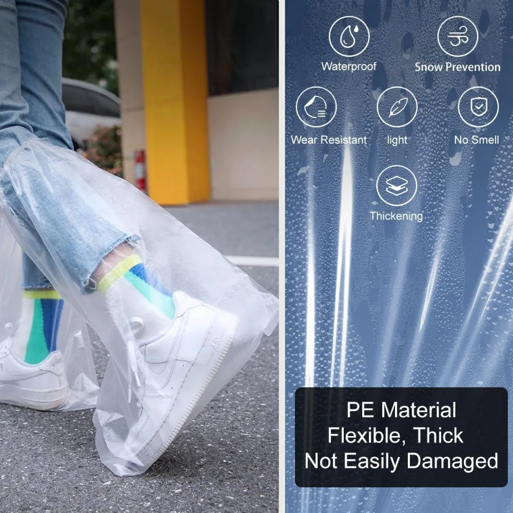 أغطية أحذية مقاومة للماء من البولي إيثيلين للاستعمال مرة واحدة، أغطية أحذية المطر السميكة غير القابلة للانزلاق، أحذية بلاستيكية مقاومة للاهتراء للرجال والنساء