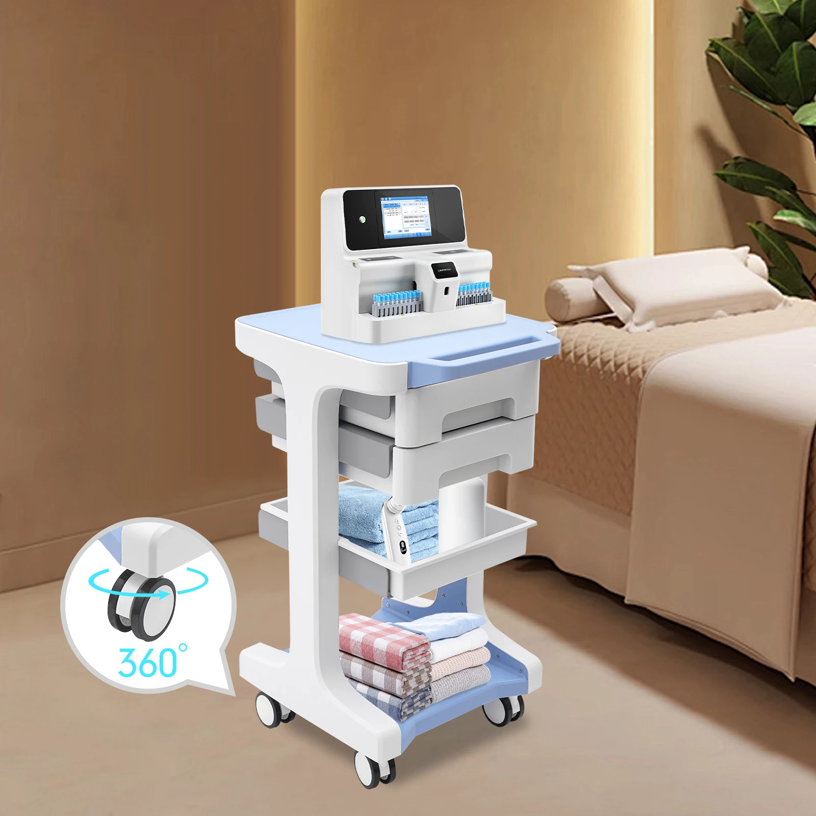 3 Layers ABS Trolley with 2 Drawers Mobile Medical Beauty Salon Storage Cart Shelf Load Capacity 50KG