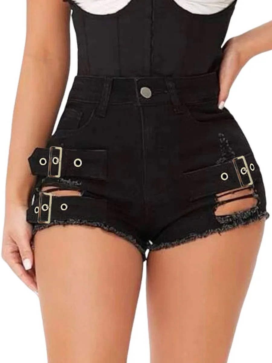 

High Waist Denim Casual Pants plus Size Elastic Hole Design Women's Jeans Spring Summer Autumn Seasonal High Elasticity Shorts