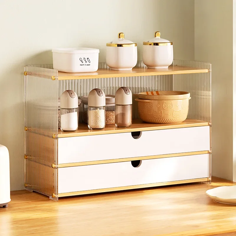 HT Kitchen Shelf Countertop Layered Seasoning Shelf Kitchen Finishing Storage Rack Cabinet Household Goods Multifunctional