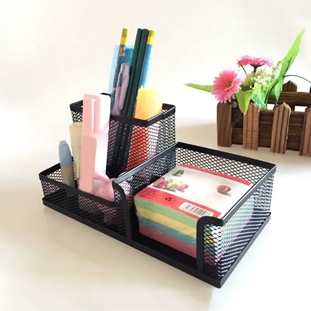 Black Metal Mesh Desk Organizer Table Container Pen Holder for Stationery Cosmetics Keys Desktop Organization Clean Tidy