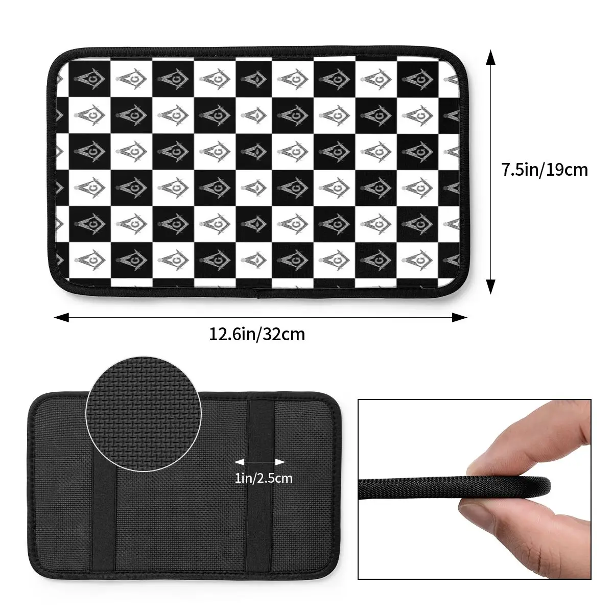 Center Handle Box Pad Cushion Freemason Checkered Pattern Car Armrest Cover Mat Masonic Mason Auto Styling Interior Accessories