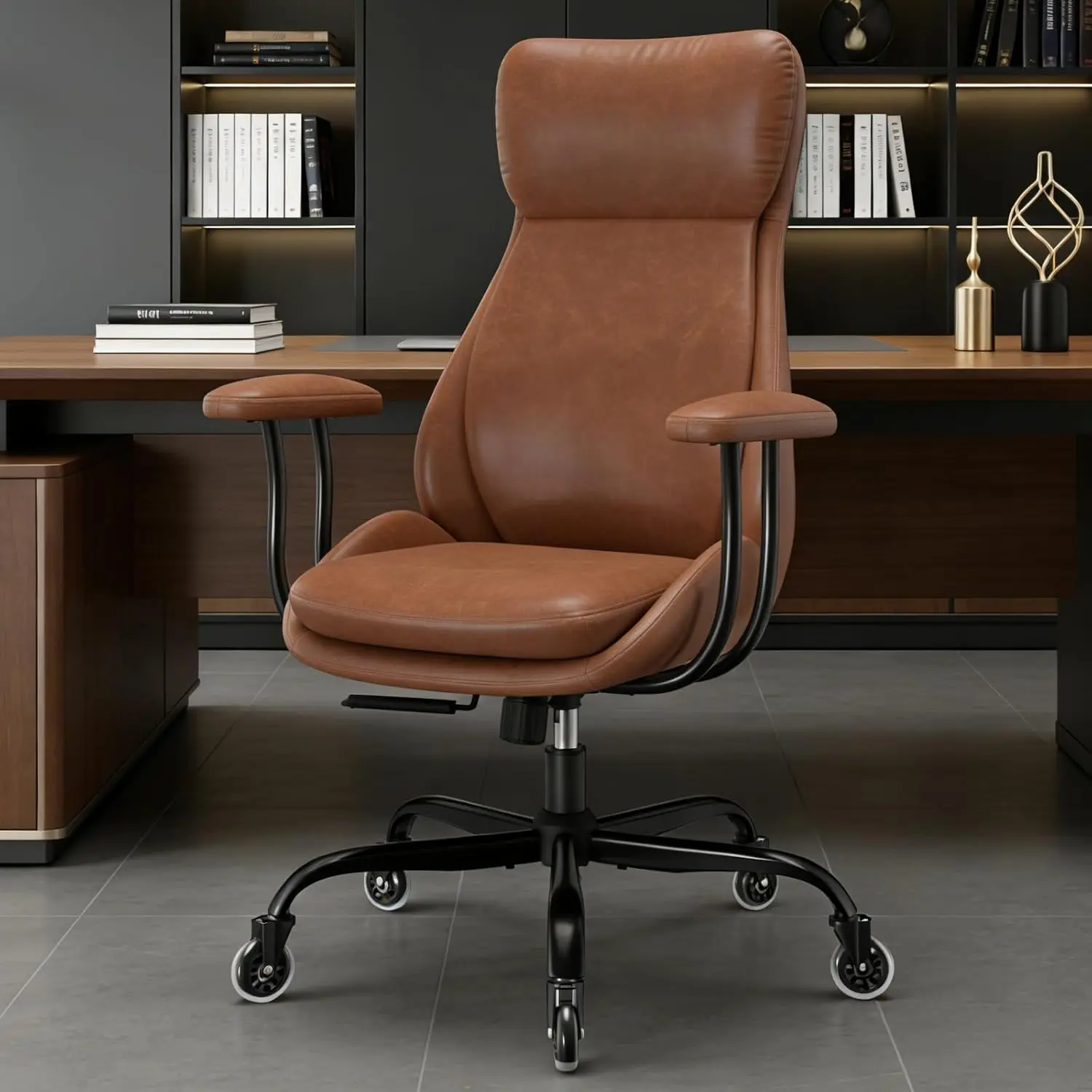 

Эргономичное офисное кресло из искусственной кожи, с высокой спинкой, регулируемое, поворотное, с поясничной поддержкой, на колесиках, для домашнего офиса, на заказ