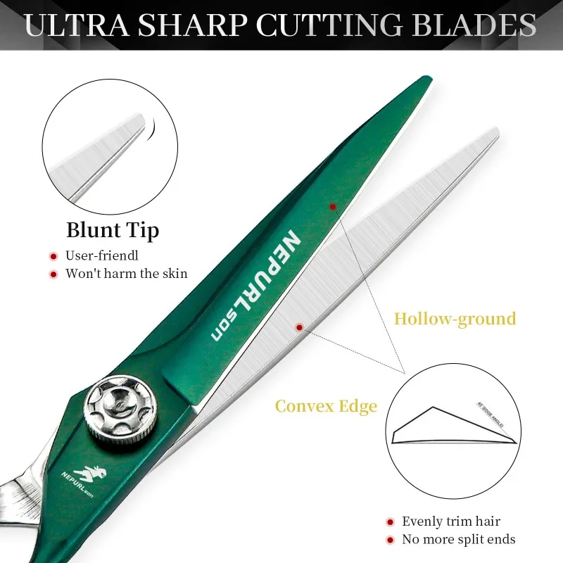 6.0-inch white-green premium hairdresser hair clipper, extremely sharp, hand-ground and crafted, right-hand clipper