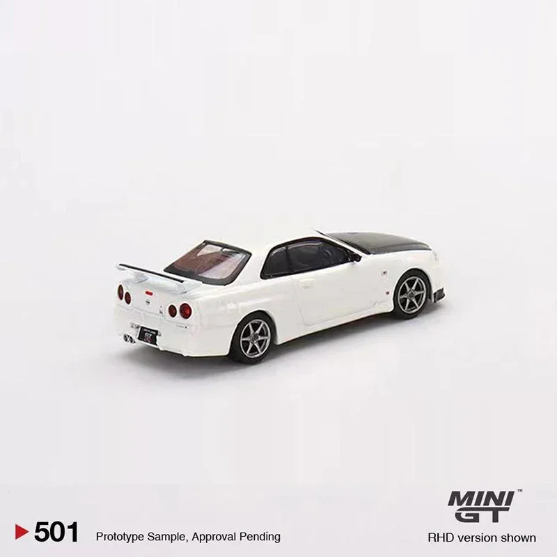 MINIGT-modelo de coche Skyline GT-R (R34) v-spec II N1, vehículo fundido a presión de aleación #501 RHD, 1:64