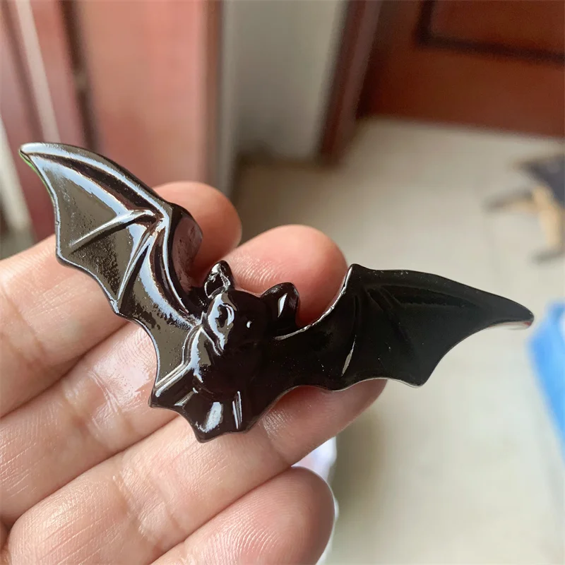 Figurine d'ailes de chauve-souris en obsidienne noire naturelle artisanat, cristaux de guérison, sculpture, cadeau d'Halloween, décoration de la maison, 1 pièce