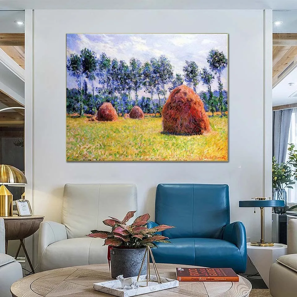 

Claude Monet artwork,Haystacks at Giverny,Handmade landscape oil painting on canvas,Wall art canvas painting for living room
