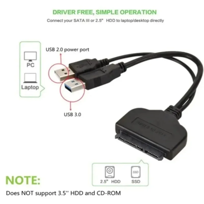 Kabel GRWIBEOU USB 22PinSATA, adapter SATA na USB 3.0 i 2.0, złącza obsługujące dyski SSD i HDD 2,5 cala, adapter SATA na USB