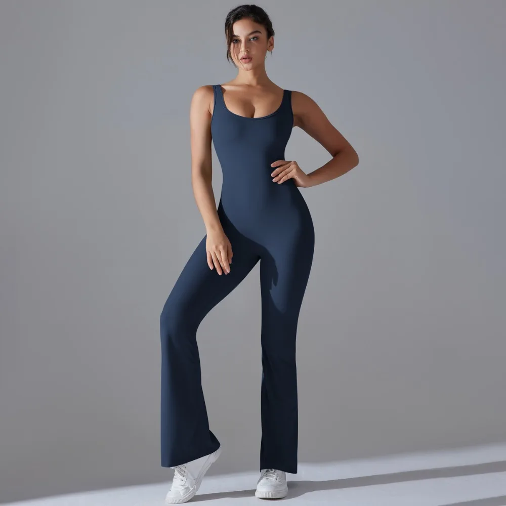 

New Solid Color Beautiful Back Lifting Hip-slim Wide-leg Jumpsuit Sports Running Fitness Jumpsuit Yoga Suit