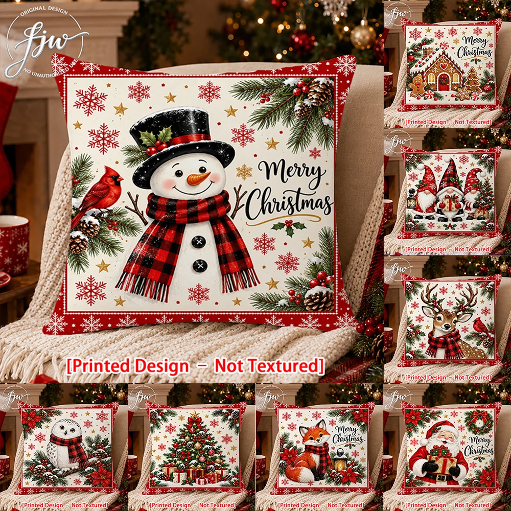 1pc Christmas Throw Pillow Covers Snowman Gnome Reindeer Holiday Cushion Covers for Sofa Couch