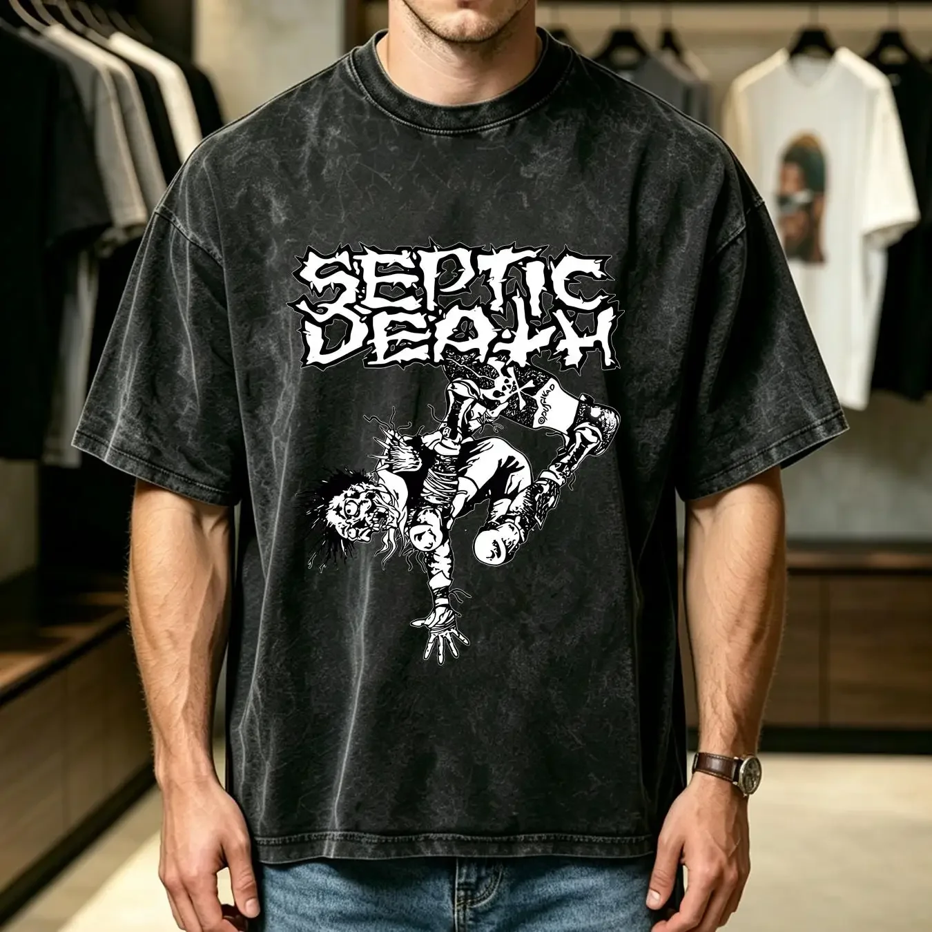 washed T Shirt Septic Death skater hardcore punk trashcore long or short sleeves vintage Washed Casual Unisex designer clothes