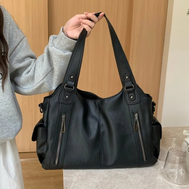 

Pu Leather Tote Bag for Women 2025 Designer Top Handle Large Female Shopper Handbag Cotton Cloth Ladies Korea Casual Travel Bags