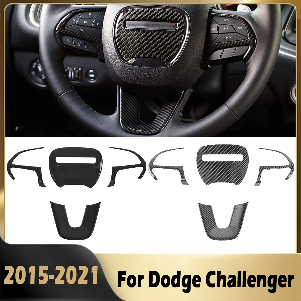 

For Dodge Challenger Charger 2015-2021 Inner Car Steering Wheel Cover Trim Sticker ABS Carbon Fiber Decoration