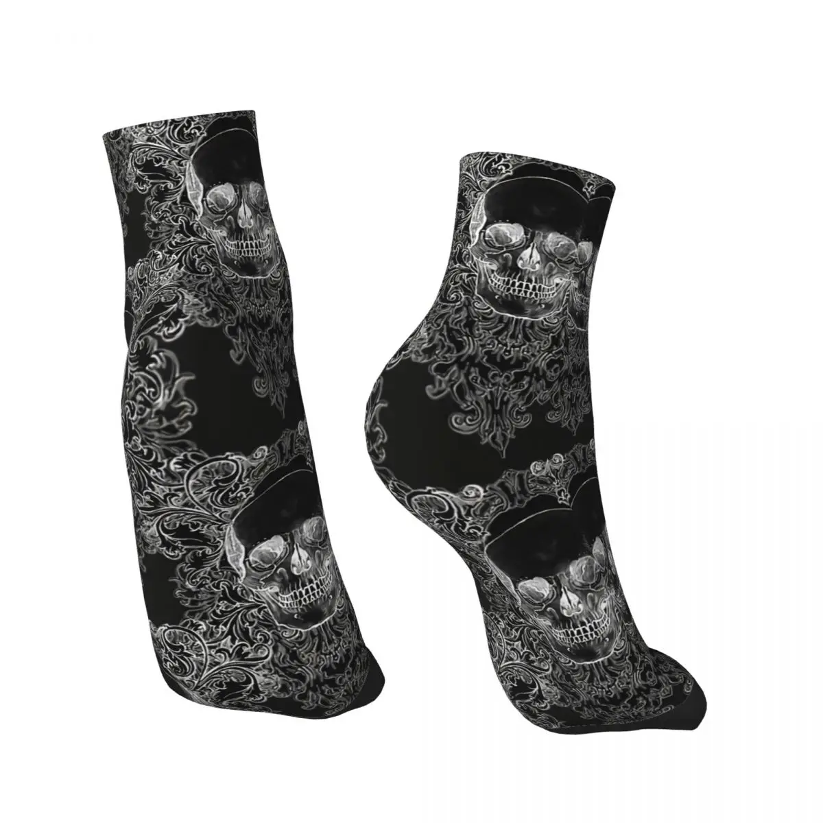 Damask Skull Men's Ankle Socks Hip Hop Unisex Harajuku Seamless Printed Happy Low Sock Gift