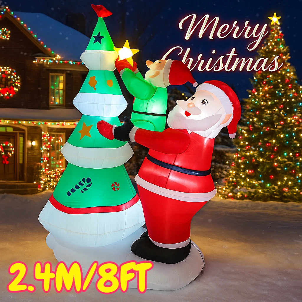 

2,4 м/8 футов Санта-Клаус и эльф украшения рождественской елки домашняя надувная игрушка со светодиодной подсветкой Yard рождественские украшения Декор