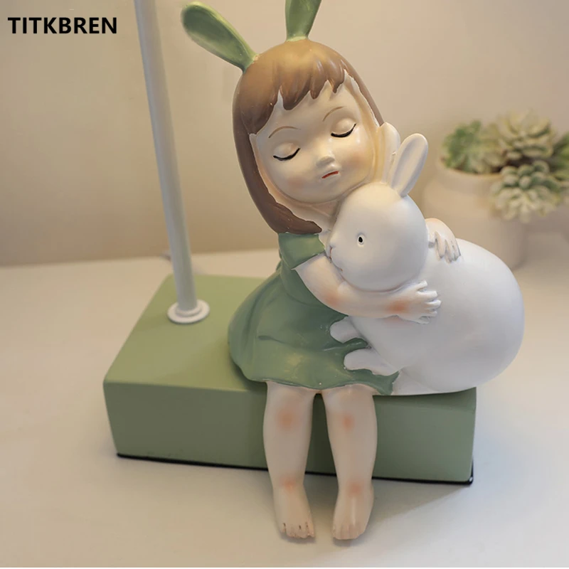 Cartoon Resin Table Lamp Lovely Rabbit Creative Gift Kids Room Bedroom Bedside Decorate Warm Lighting Desk Light