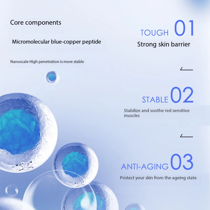 1% محلول مخزون الببتيد النحاسي الأزرق يشد ويخفف التجاعيد ويصلح الأحمرار الحساسة والحمرار والترطيب.