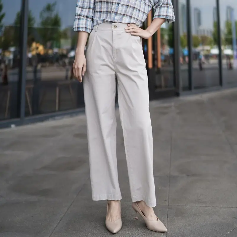 Cotton Straight Leg Pants For Women's Spring/summer 2024 New High Waisted Loose Design With A Nine Point Wide Leg Casual Pants