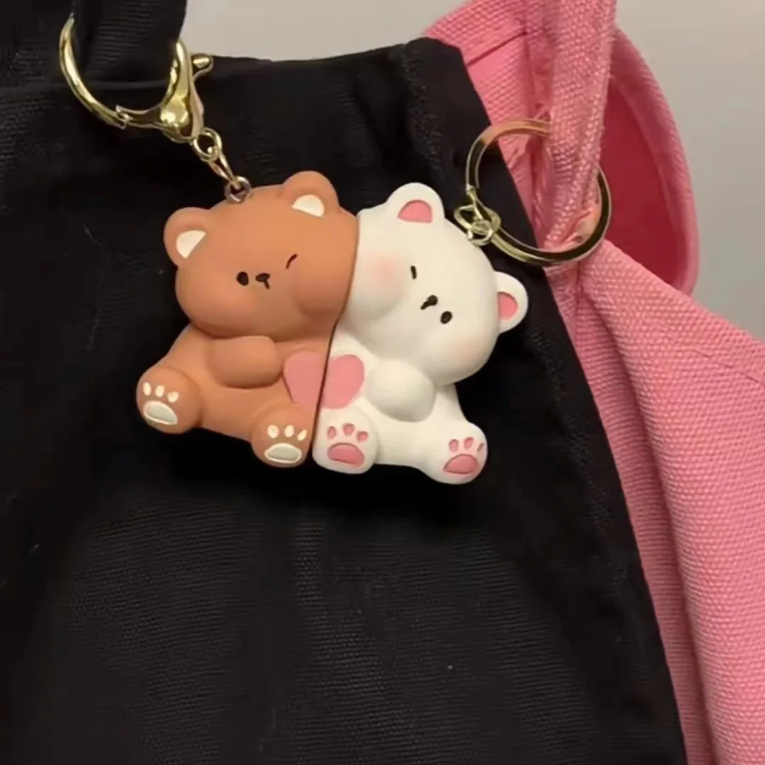 1 paar Nette Harz Bär Paar Magnetische Schlüsselbund Cartoon Tier Puppe Tasche Anhänger Kawaii Schlüssel Ketten Geschenke für Liebhaber ornamente