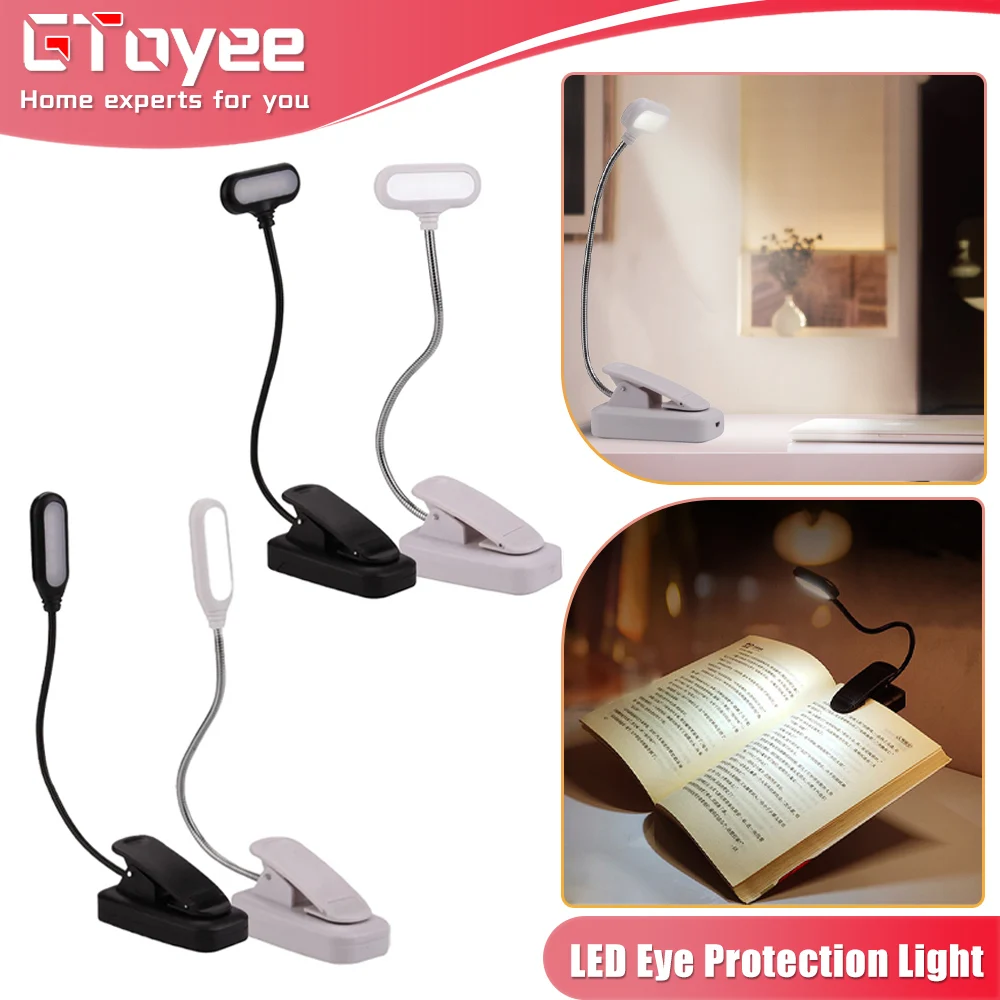 LED Eye Protection Book Night Light Adjustable Mini Clip-On Study Desk Lamp Battery Powered Flexible for Travel Bedroom Reading