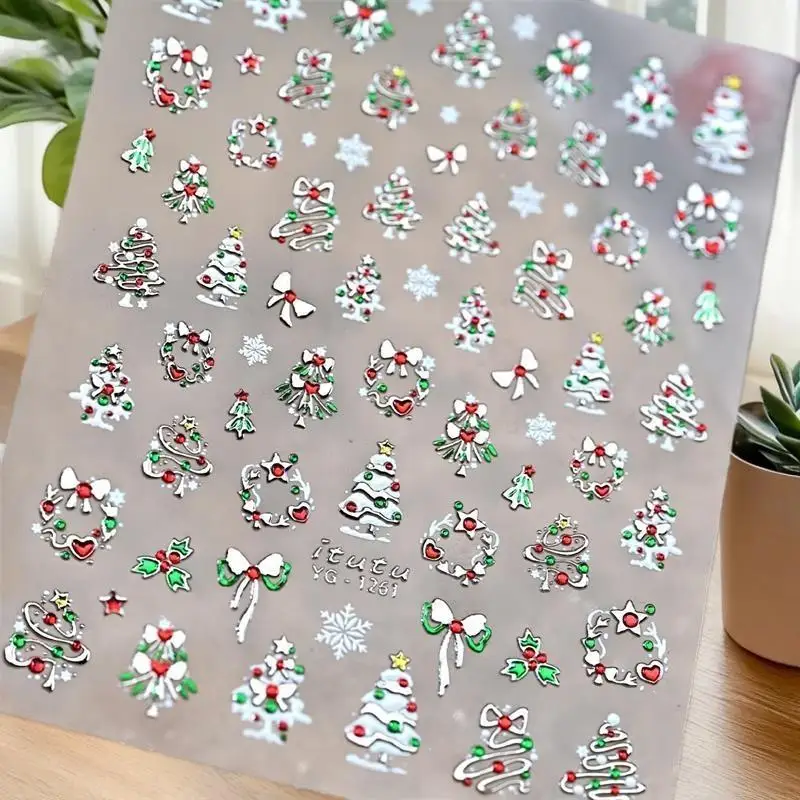 Endearing عيد الميلاد ضوء البولكا نقطة شجرة مسمار الفن طباعة القوس ملصقات الأظافر الملونة تنقش مسمار ديكور.